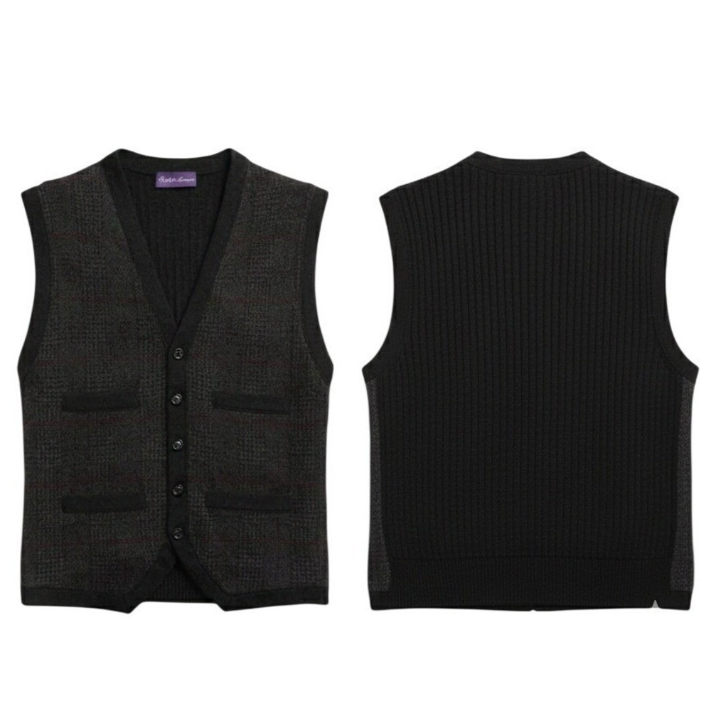 Ralph Lauren Purple Label Glen Plaid 100% Cashmere Vest Made Italy Large NWOT
